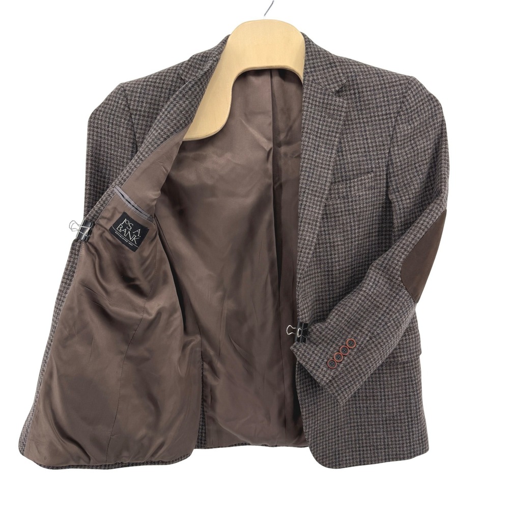 Jos. A. Bank Sport Coat Mens 40S Pre-Owned Brown Houndstooth Wool Elbow Patches